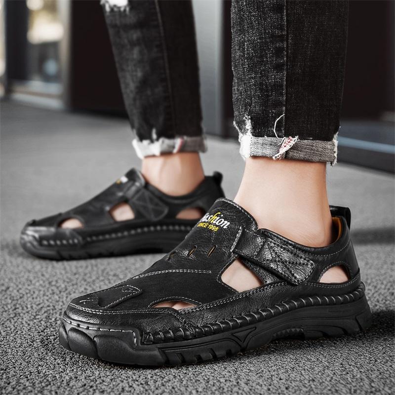 Sandali Uomo Intagliati in Pelle con Suola Spessa Scarpe da Spiaggia Antiscivolo Sandali Artigianali Versatili Scarpe Basse da Uomo Scarpe Estive da Esterno