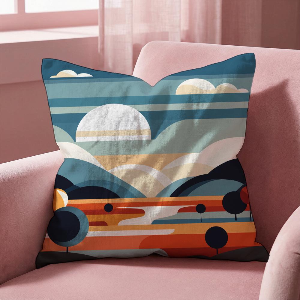 Colorful Geometric Landscape Cushion Cover Multi-Scene Pillow Cover for Home & Car - Reversible, Soft & Durable for Daily Use
