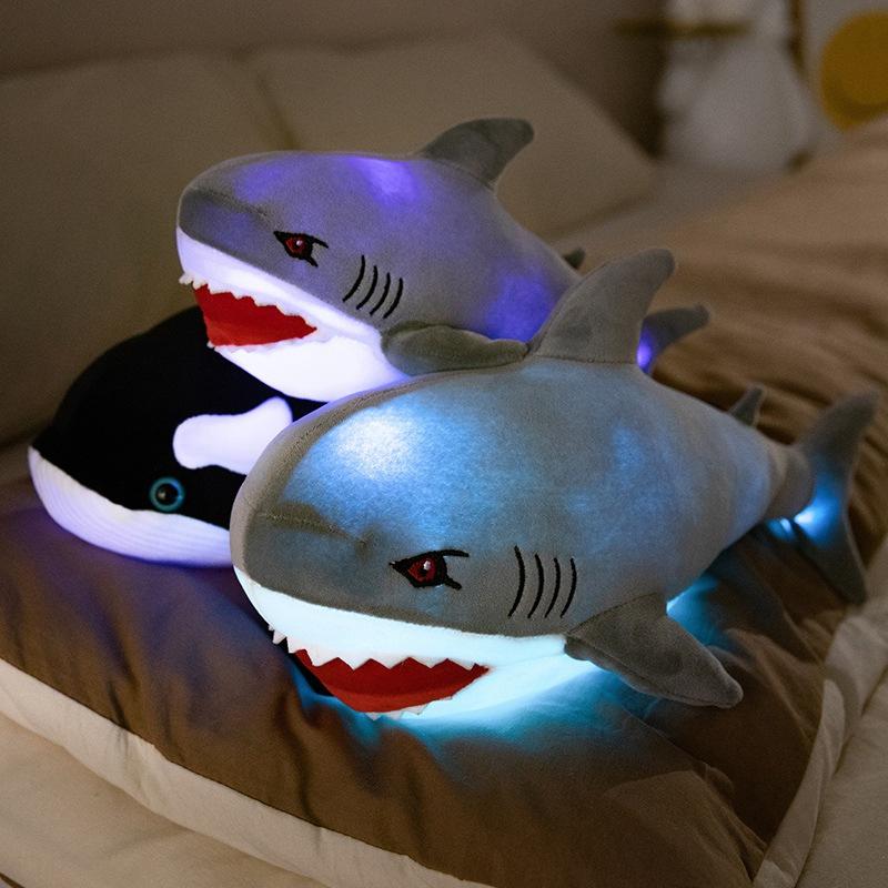 Cute Glowing Sea Life Shark Doll Plush Toy Black Killer Whale Doll Children's Soothing Ragdoll Doll