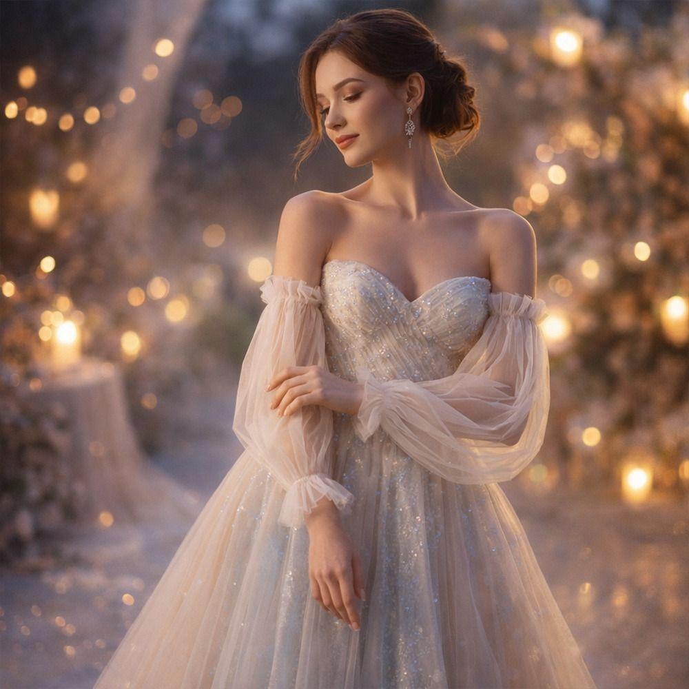 Detachable Bridal Arm Sleeves Breathable Pleated Puff Sleeve Lantern Long Sleeves Wedding Party