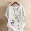 Women's Fashion Talking About His Cat Prined Short Sleeve T-shirt Loose Cotton Shirt Casual Loose Summer Blouse Plus Size Tops