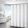 Shower Curtains 180Cm Gray White Plaid Bathroom Curtain Simple Modern Style Waterproof 71 Inches With Hooks Polyester Fabric