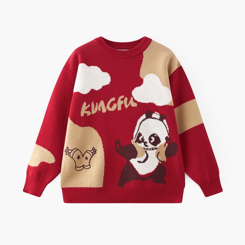 [Vip] Mqd Children s Clothing Boys  New Year Sweater 2025 Winter New Style Children s Knitwear Chinese Red National Style Baby China Red a 110