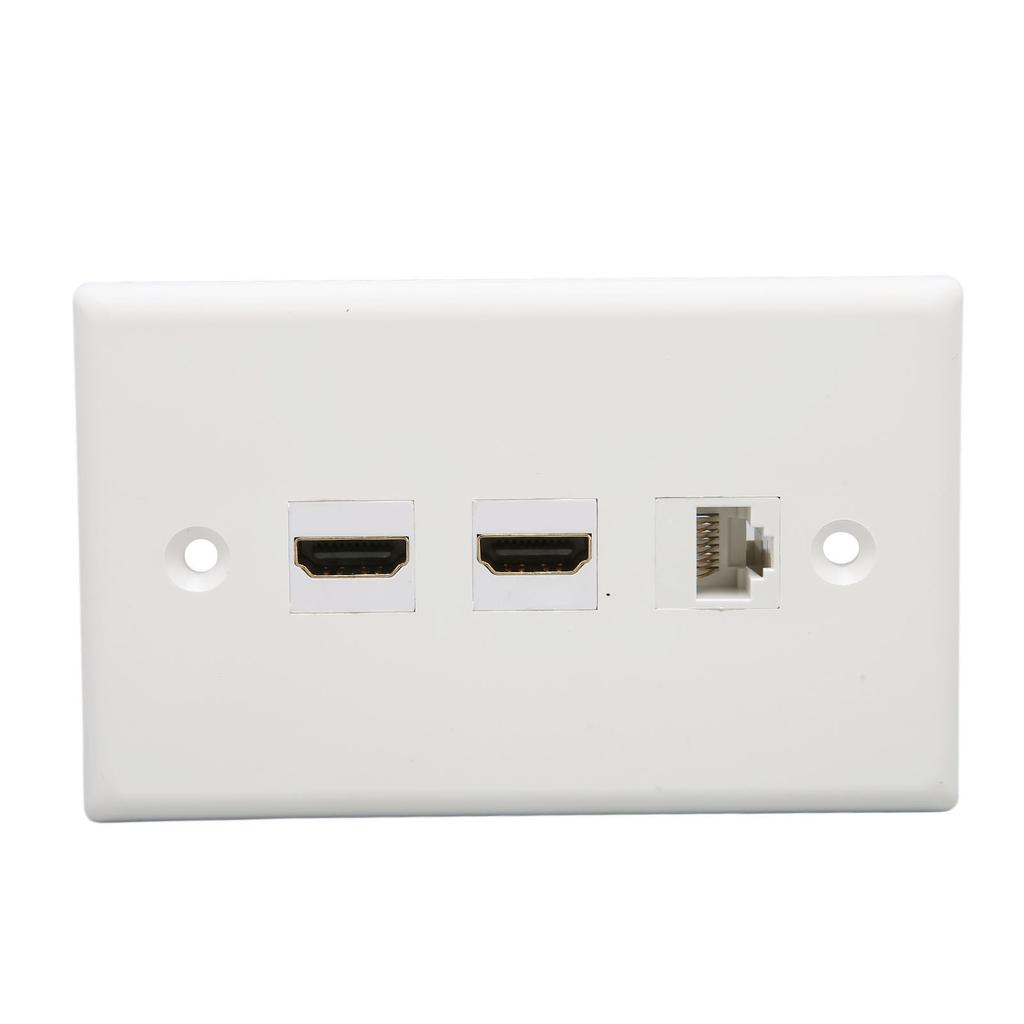 2 Port 4K HD Multimedia Interface Ethernet Wall Plate Soldering Free 1 Port Cat6 Keystone Wall Plate for HDTV Projector