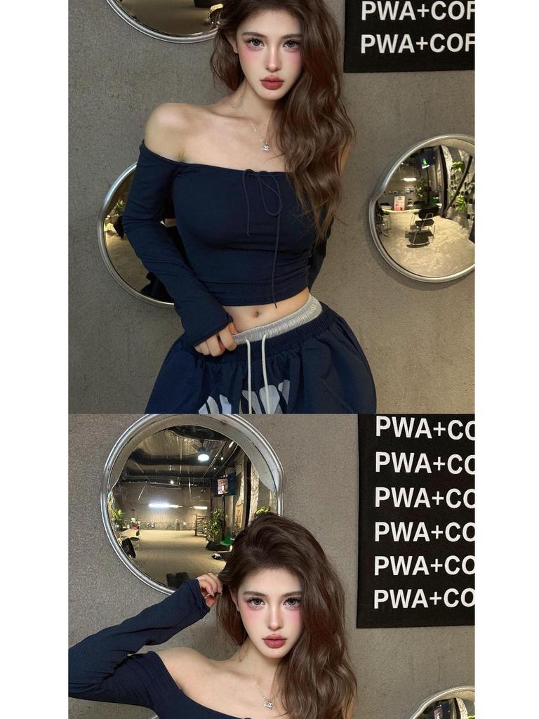 2025 Women's One-Shoulder Long-Sleeve Spicy Girl Style Top – Autumn European/American, Tight Fit, Skin-Brightening