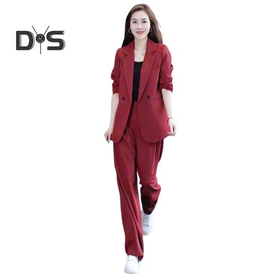 Σετ Γυναικείο Επίσημο Παλτό Παντελόνι 2 Τεμαχίων Μακρυμάνικο Διπλόκουμπο Ζακέτα Καρντιγκάν Μήκους Μέσης Φαρδύ Ίσιο Παντελόνι Ψηλόμεσο Επίσημο
