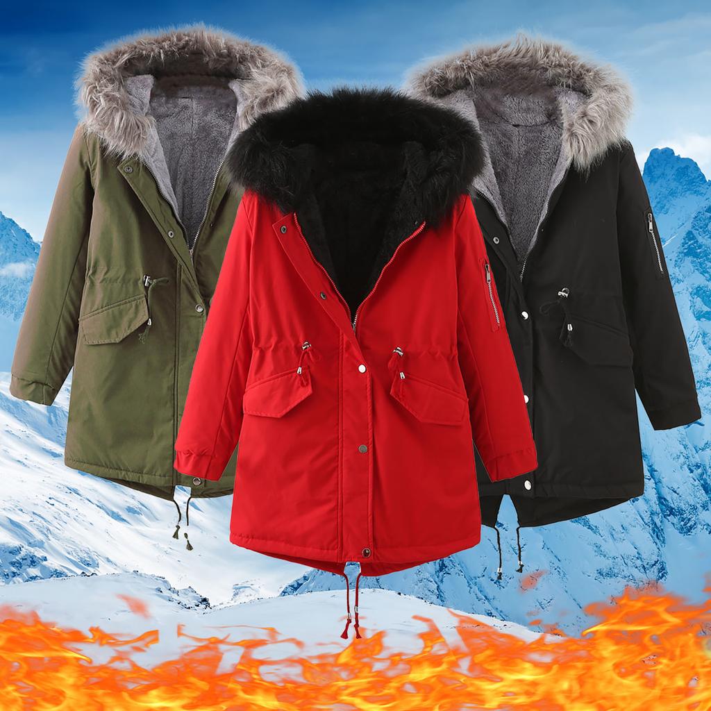 Women's Winter Long Thickening And Velvet Keeping Warm Casual Coat With Hat