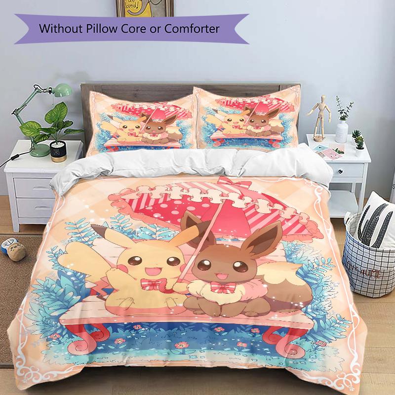 

3pcs Pikachu & Friends Printed Bedding Set, Soft and Comfortable Quilt Cover for Bedroom, Guest Room L078 135x200cm