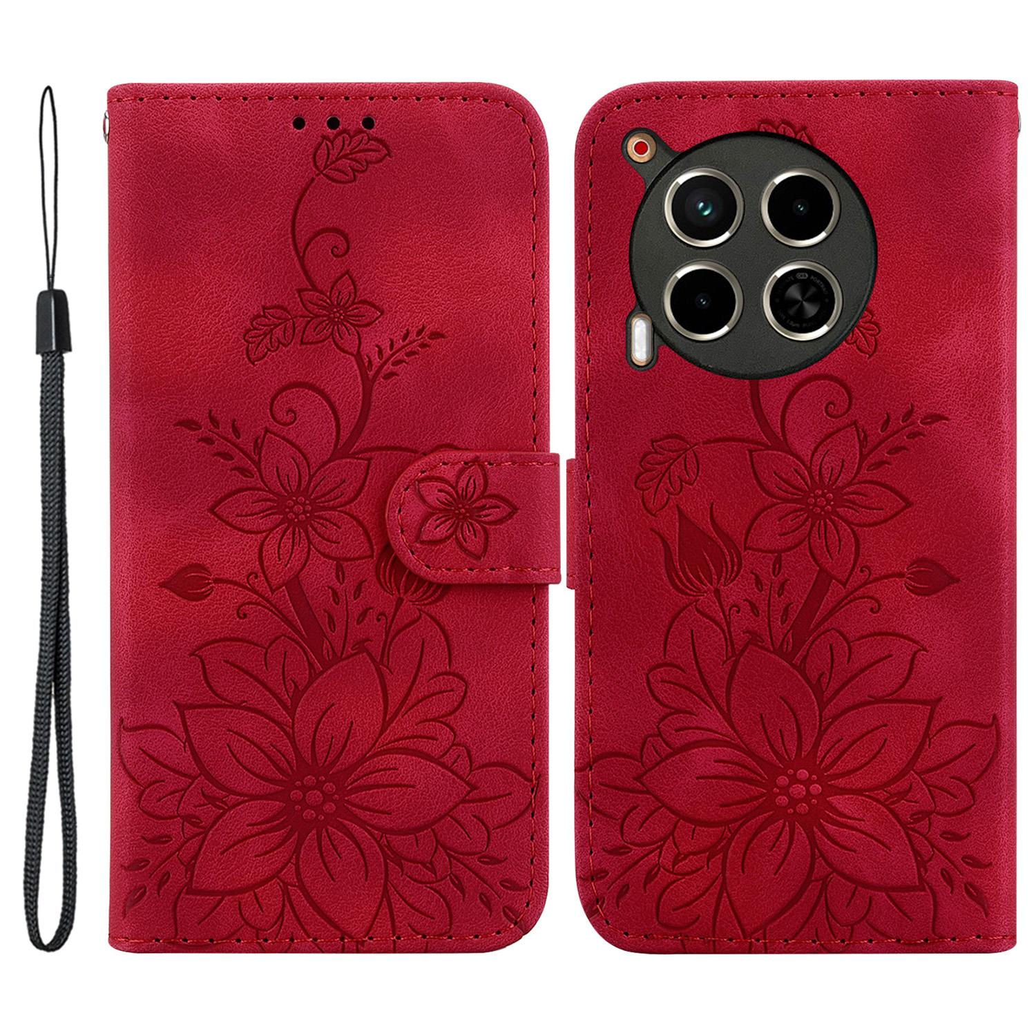 

For TECNO Camon 30 4G/30 5G Wallet Case Anti-Scratch Lily Imprint Leather Phone Cover Red