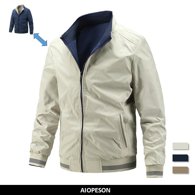 

AIOPESON Двойное лицо Куртки Мужчины Повседневный сплошной цвет Slim Fit Куртка Мужчины Осень Мода Стенд Воротник Мужские куртки