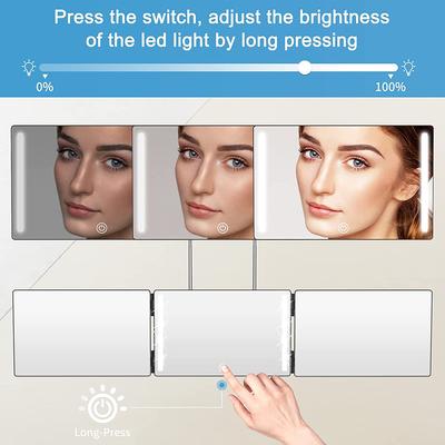 3-Wege-Spiegel mit LED Dreiseitiger Klappspiegel mit Beleuchtung 360 Dreifach-Haarschneidespiegel Verstellbares Styling DIY Haarschneidewerkzeug