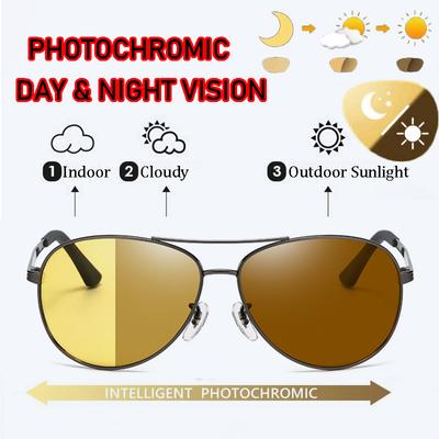 2 In 1 Photochromic Day Night Vision Driving Sunglasses Men Women Anti-Glare Fishing Luxury Outdoor Chameleon Sunglasses Non-polarized