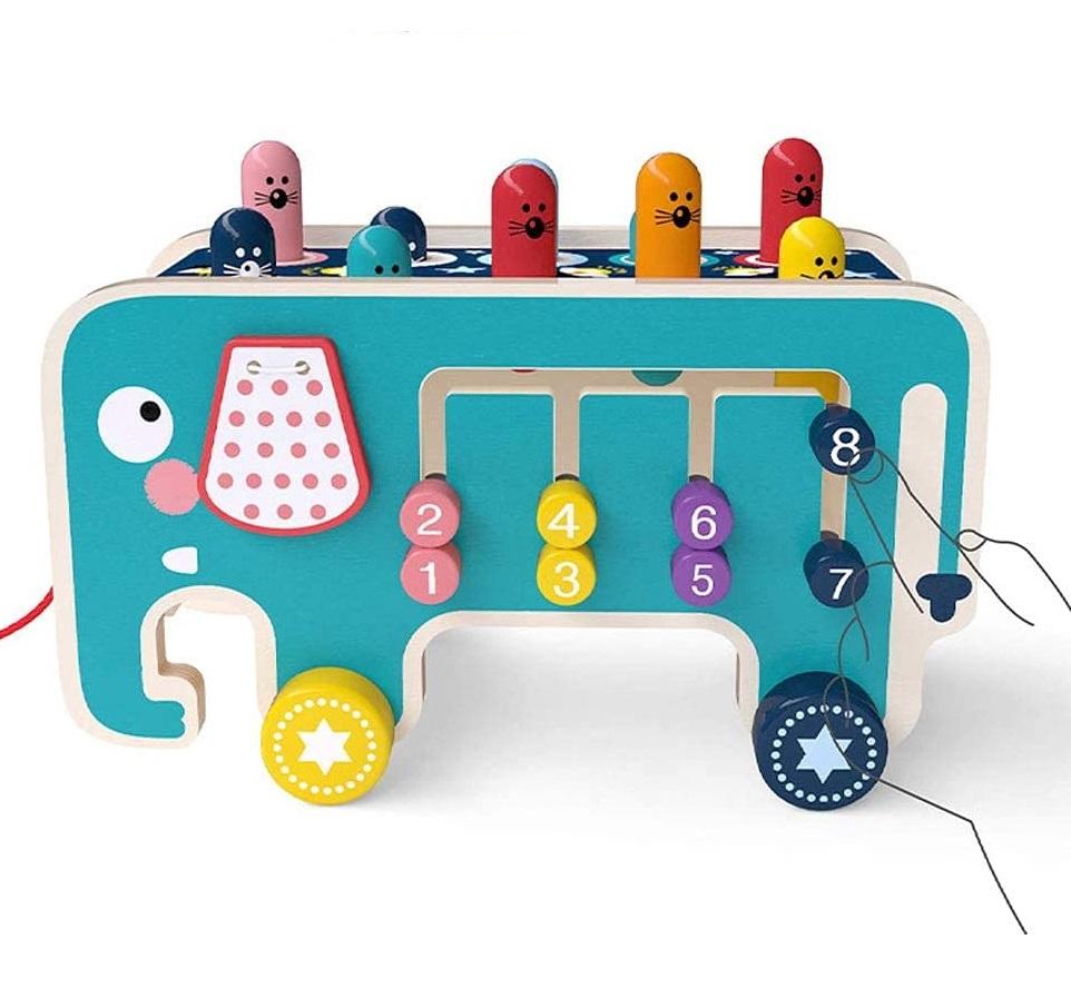 Wooden Educational Cube, Elephant, Hammer, Dexterity Toy, Montessori