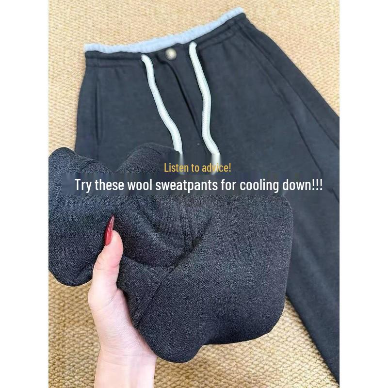 

Women s Curved Leg Grey Wool Sweatpants - Winter Fleece-Lined, Thick, Warm, Slimming, Versatile Casual Wear Extra Large темно-сірий колір