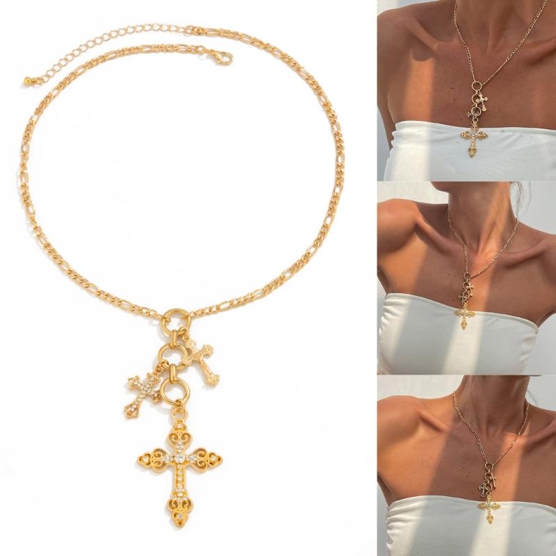 Retro Kruzifix mit Strasssteinen Halskettenzubehör Handgefertigt Vintage Halskette Statement Schlüsselbein Kette Zubehör