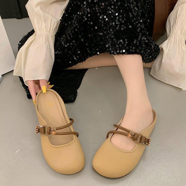 Flat-bottomed bag head single shoes women's summer outer wear 2025 new lazy one-pedal Mary Jane single shoes soft-soled half slippers