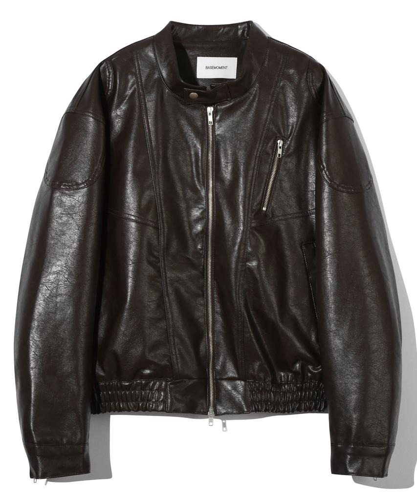 Basemoment Leather Biker Jacket Dark Brown