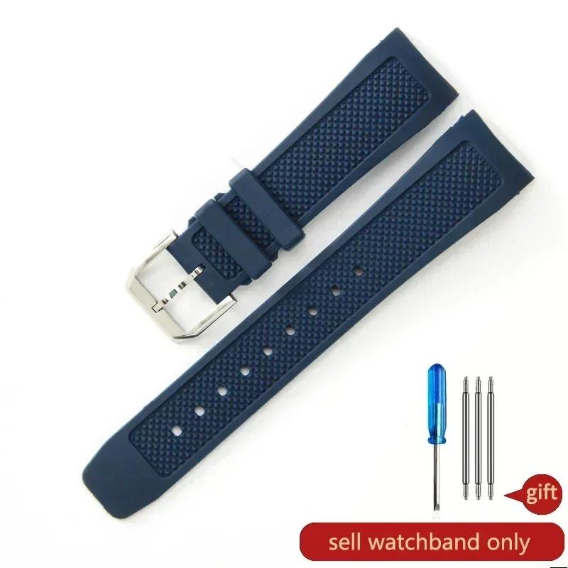 Flexible Comfortable-wearing Silicone Watch Strap Black Blue for IWC Portuguese Series IW390503 IW3907047 Arc Interface Band22mm