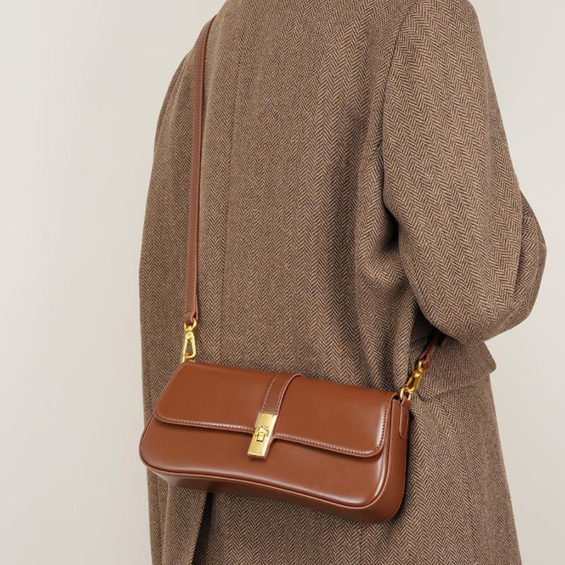 2024 Premium Cowhide Women's Baguette Shoulder Bag: High-Grade, Versatile Armpit Messenger
