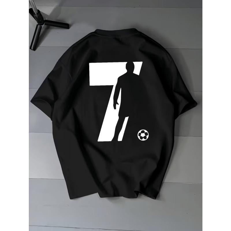 

European sizes Men s Black Number 7 Soccer Print T-Shirt, Short Sleeve Tee, Fade Resistant, Perfect for Soccer Fans Gatherings, Casual Outings 4XL