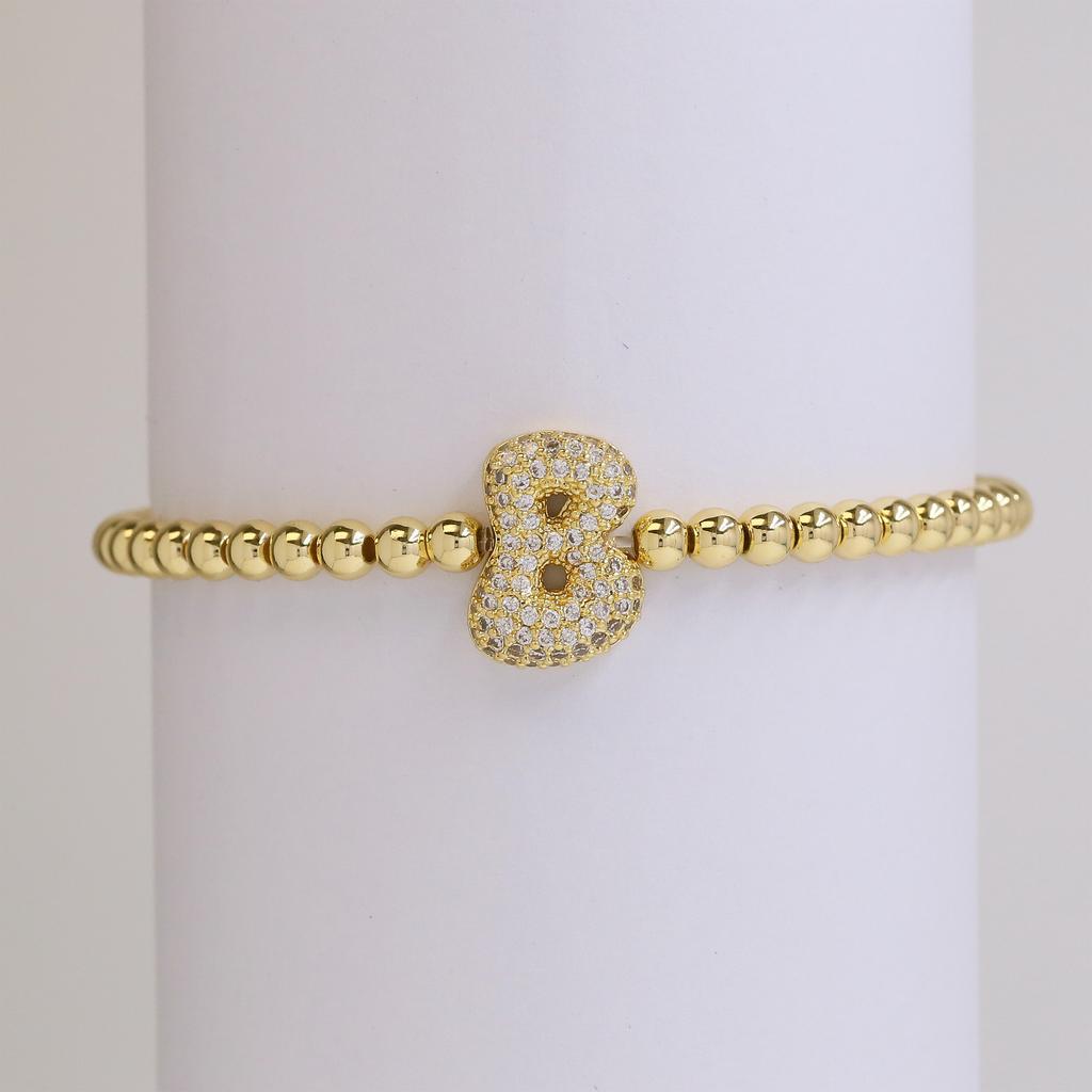 Trendy Hot Sale Hip Hop 18k Gold Plated 26 English Zircon Letters Bracelet Fashion Copper Beading Bracelet Women's Gift Jewelry