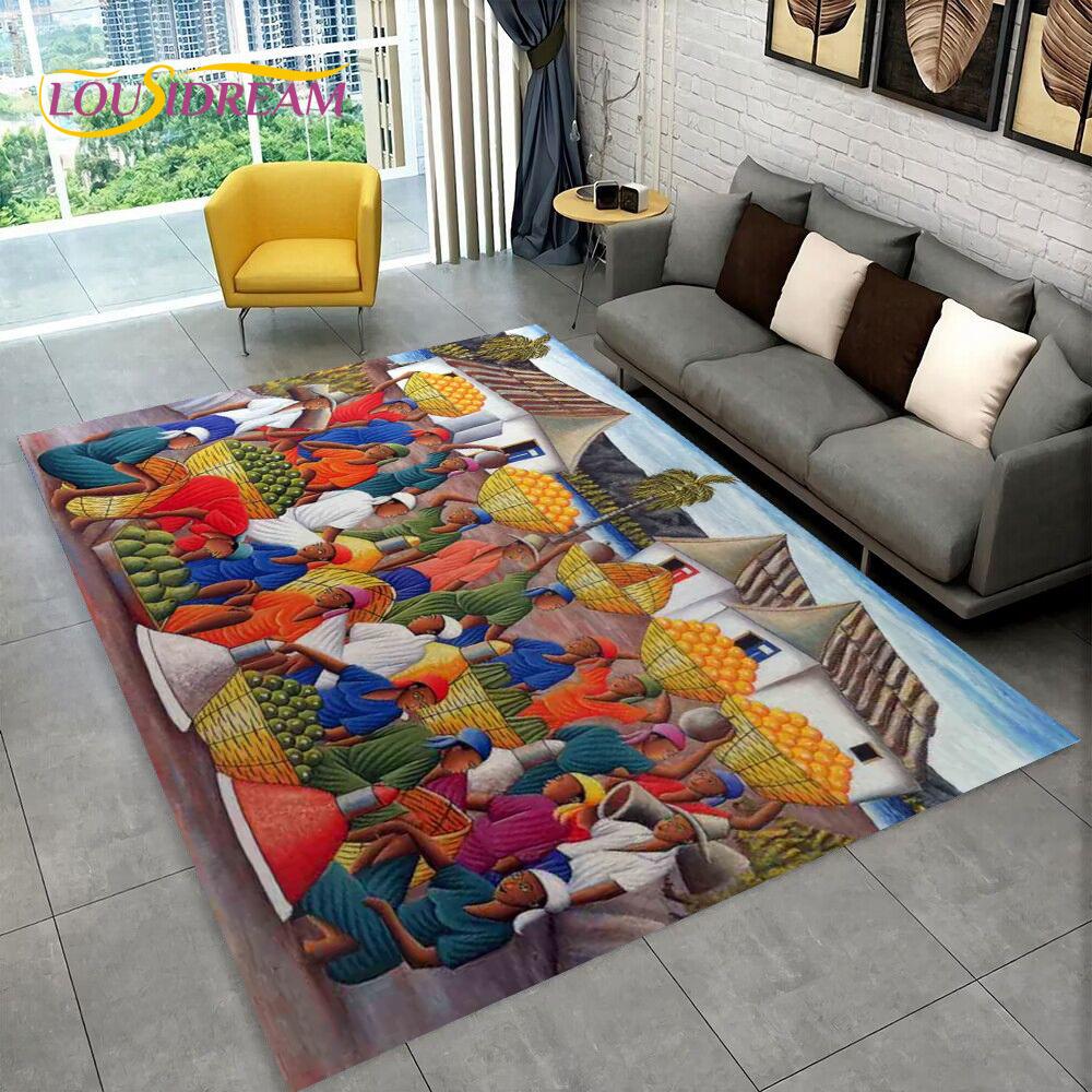3D Africa Ethiopian Painting Art Custom Cartoon Area Rug Large,Carpet for Home Living Room Sofa Doormat Decor,Non-slip Floor Mat