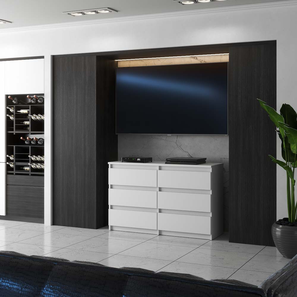 White Chest of Drawers with 6 Drawers 100 CM TV Cabinet Living Room Furniture Sideboard Wardrobe
