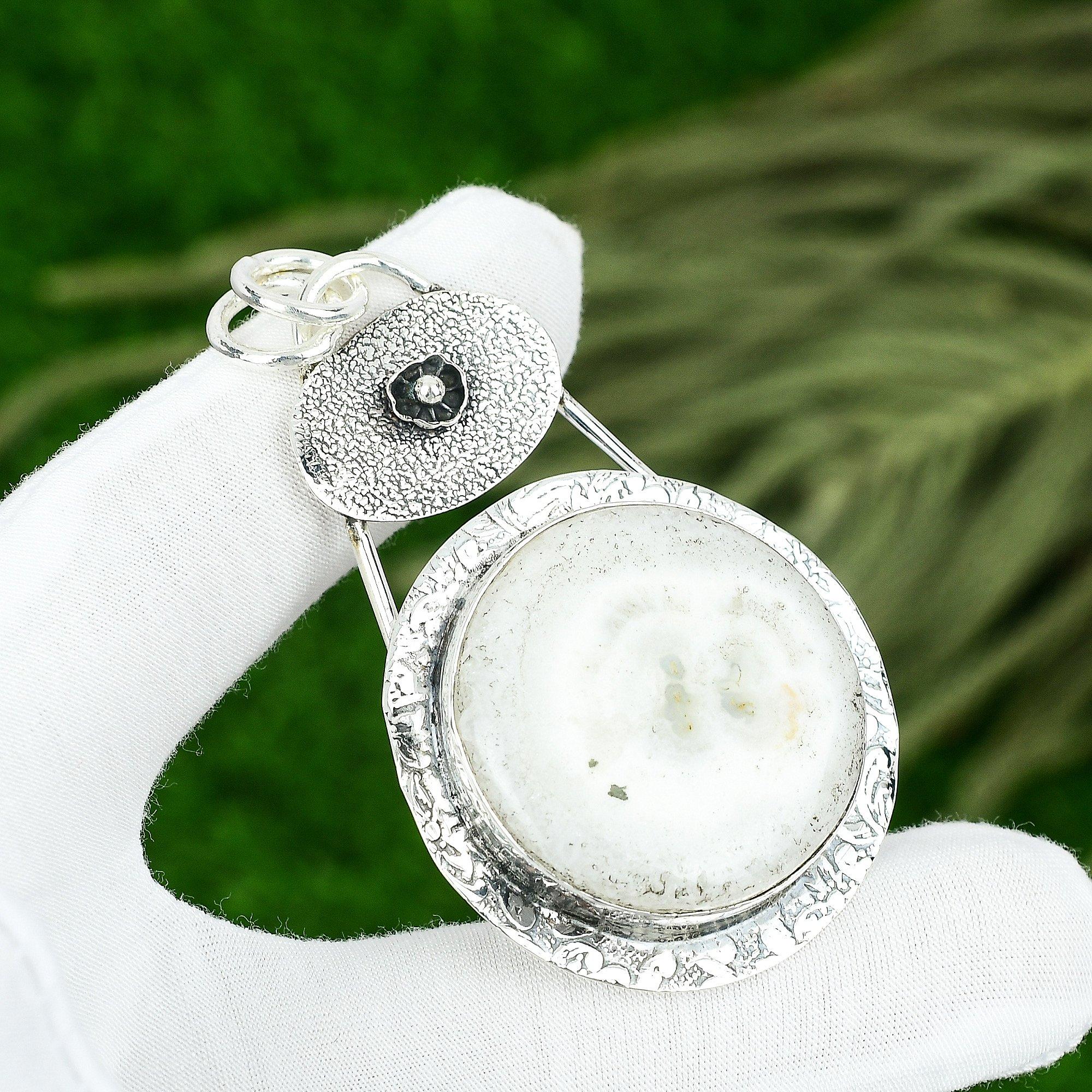 

925 Silver Round Solar Moss Opal Gemstone Daughter Birthday Engagement Pendant