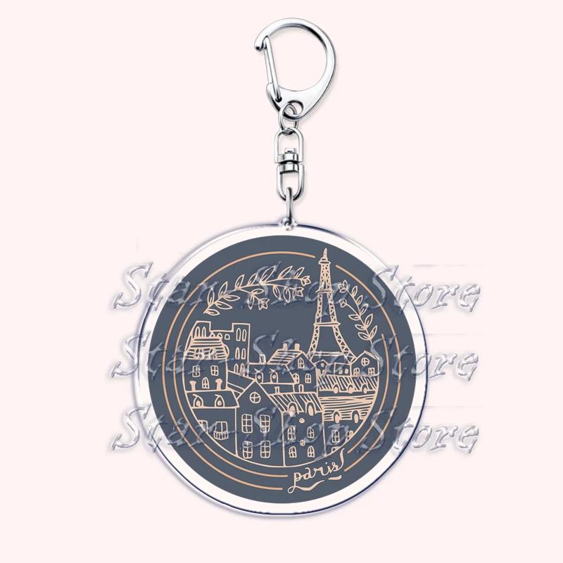 Retro France I Love Paris Eiffel Tower Keychains French Stamps Keyring for Accessories Bag Key Chain Jewelry Fans Friends Gifts
