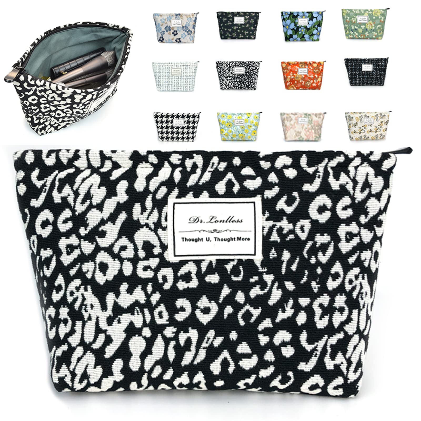 

znmeny Makeup Cosmetic Large Square Storage Travel Pouch and White Leopard Women s Pouch, Pouch, Capacity, Cute, Stylish, Pouch, Portable, (Black