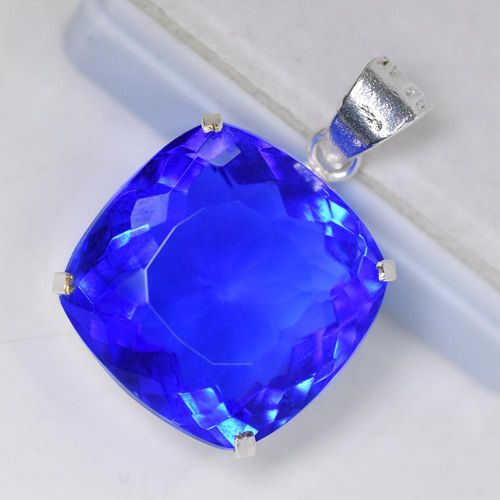BLUE Sapphire 91 Ct CERTIFIED Square Cushion 925 Sterling Silver GEMS Pendant MY-PD-147-NS