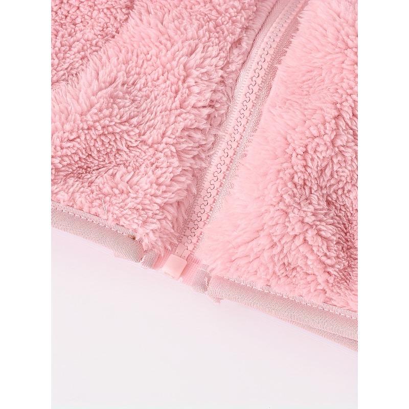 Pink Soft Children's Winter Coat - Girls' Zipper Jacket with Stand-Up Collar, Easy Zip Closure, Side Pockets - Warm Cold Weather Coat for Toddler