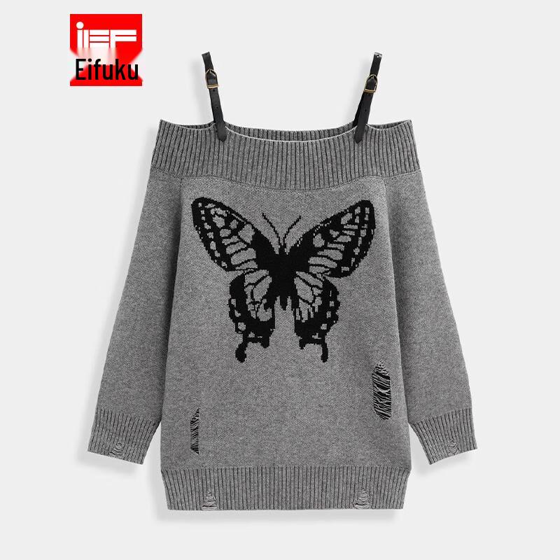 

IEF Butterfly Jacquard Knit Sweater Top One Size