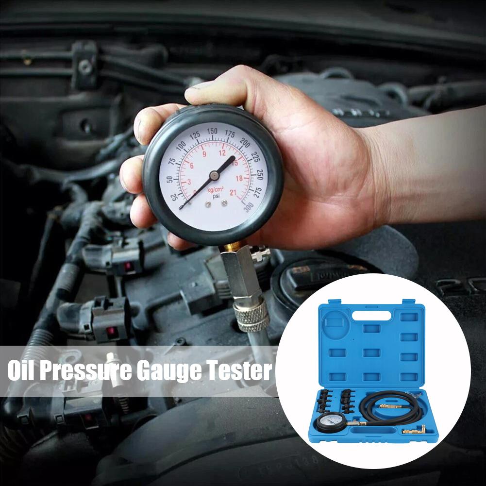 Oil Pressure Gauge Tester Oil Pressure Tester Tool For Fuel System Engine Cylinder Compression Test 0-140PSI For Cars ATVs O2O6