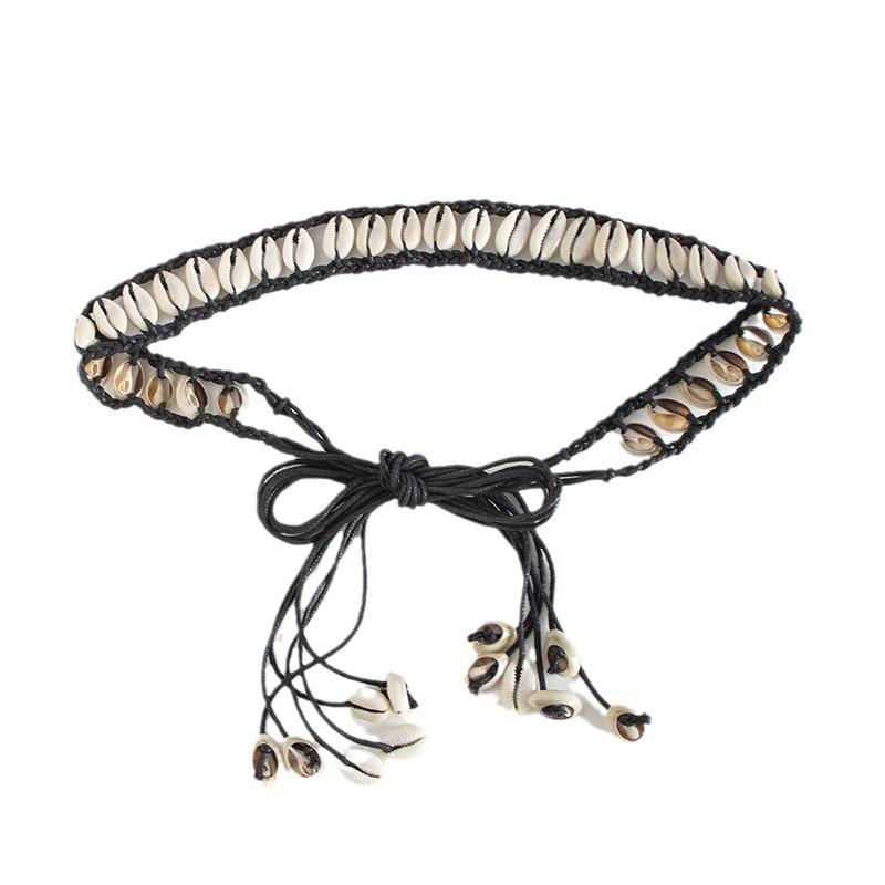 Boho Material Natural Waist Belt With Shell Details For Fashion Women