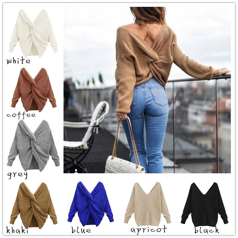 

Женские джемперы, пуловеры, вязаные свитера с длинными рукавами, свободный свитер с V-образным вырезом и витой спиной