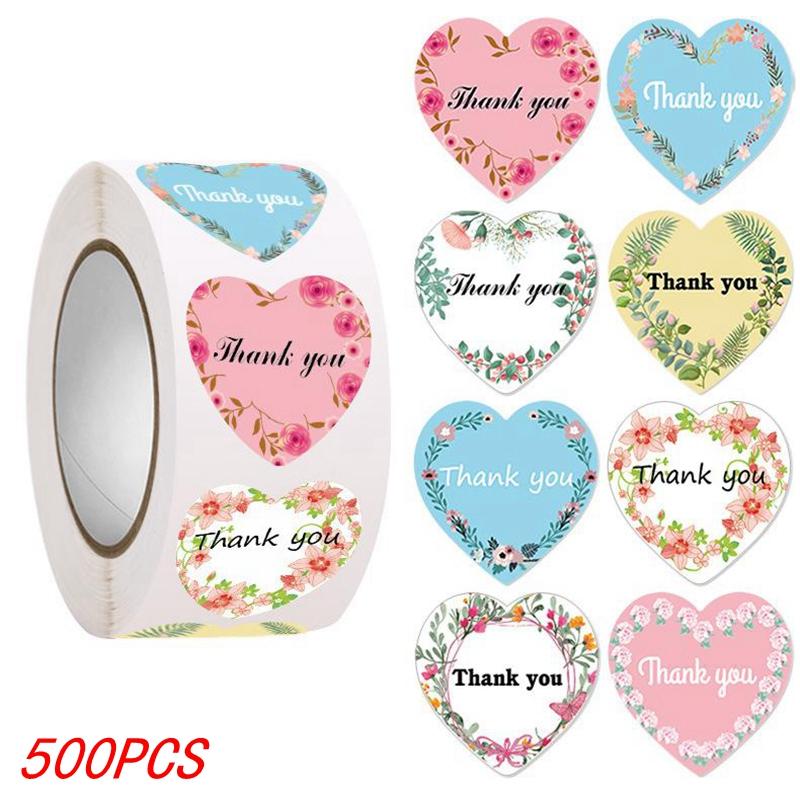 100-500pcs Heart Thank You Stickers Flowers Decorative Sealing Stickers for Wedding Gift Packaging Small Business Supplies 1inch