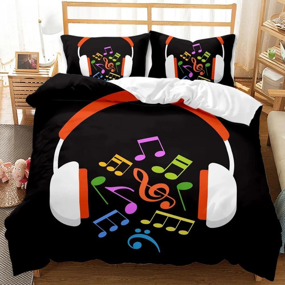 Headphones Duvet Cover Rock Music Melody Note Bedding Set Cool White Headset Boys Double Queen King Size Polyester Qulit Cover