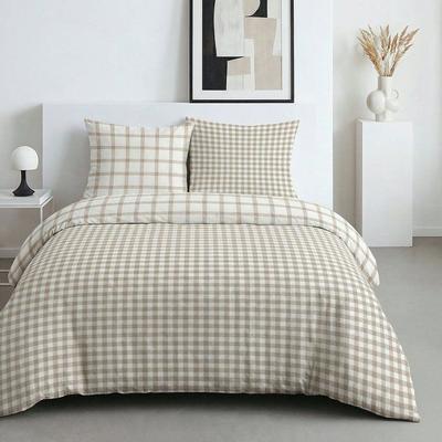 Parure De Lit - 260 X 240 Cm - Coton Imprimé Graphique - Beige Clair