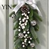 Rustic Pine Cone Red Berry Swag Christmas Teardrop Decoration, Artificial Wreath with Berries Cones Front Door Decoration And Bow for Door,