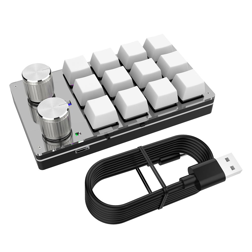 12 Key 2 Knob Programming Macro Knob Keyboard Bluetooth-Compatible/Wired Red Switches for Gamers/Designers/Video Editor