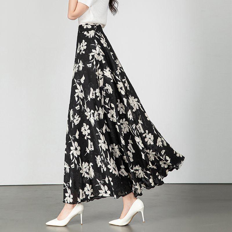 New Summer White Midi Skirt Women's Long Embroidered A-line Swing Skirt High Waist Dance Skirt