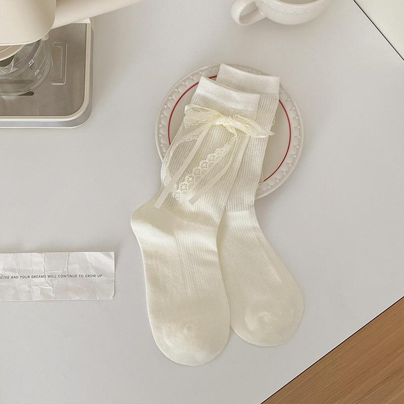 

Female Spring and Summer Thin Style Lace Bow Mesh Breathable Sweet Ballet Wind Tube Cotton Socks 1 pair білий