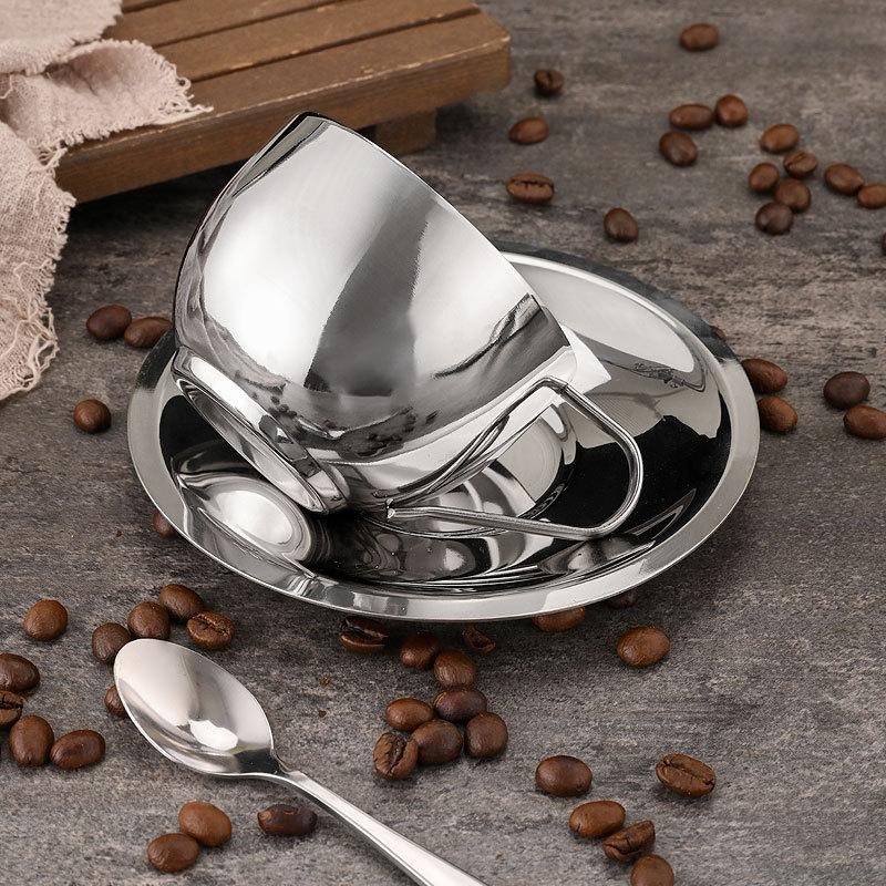 1Set Stainless Steel Coffee Mug With Spoon Saucer Placemat Heat Resistant Milk Cup Tea Mug Cup