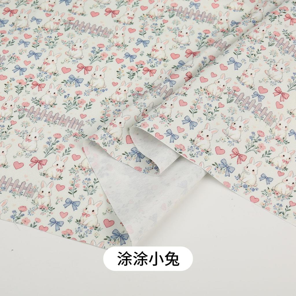 0.5m/1m/2m Thickened Canvas Little Rabbit Print Fabric for Sewing Canvas Bags Tablecloths Curtains Decoration Cloth DIY Fabrics