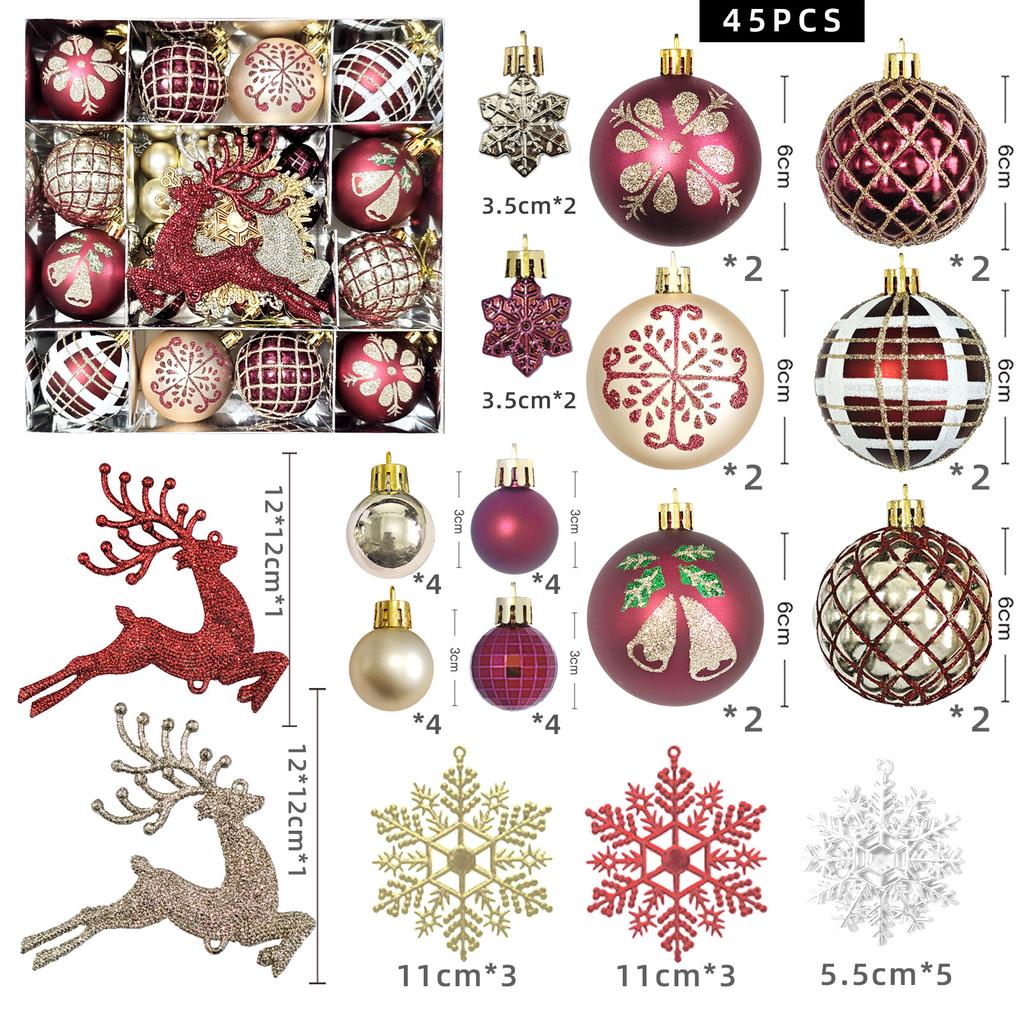 45Pcs Christmas Ball Set Luxury Xmas Balls With Snowflakes And Reindeer Christmas Tree Ornaments For Xmas Party Home Decoration