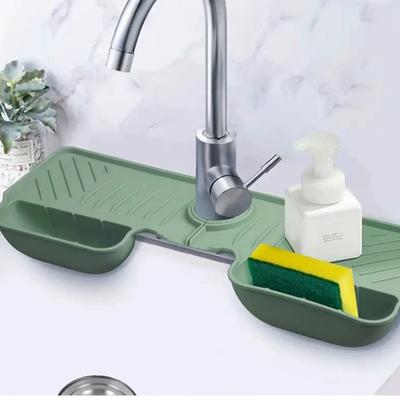Tappetino raccogli-gocce per rubinetto con contenitore per lavello, tappetino in silicone per rubinetto, porta-spugna per detersivo per piatti, per lavello da cucina, accessori e gadget