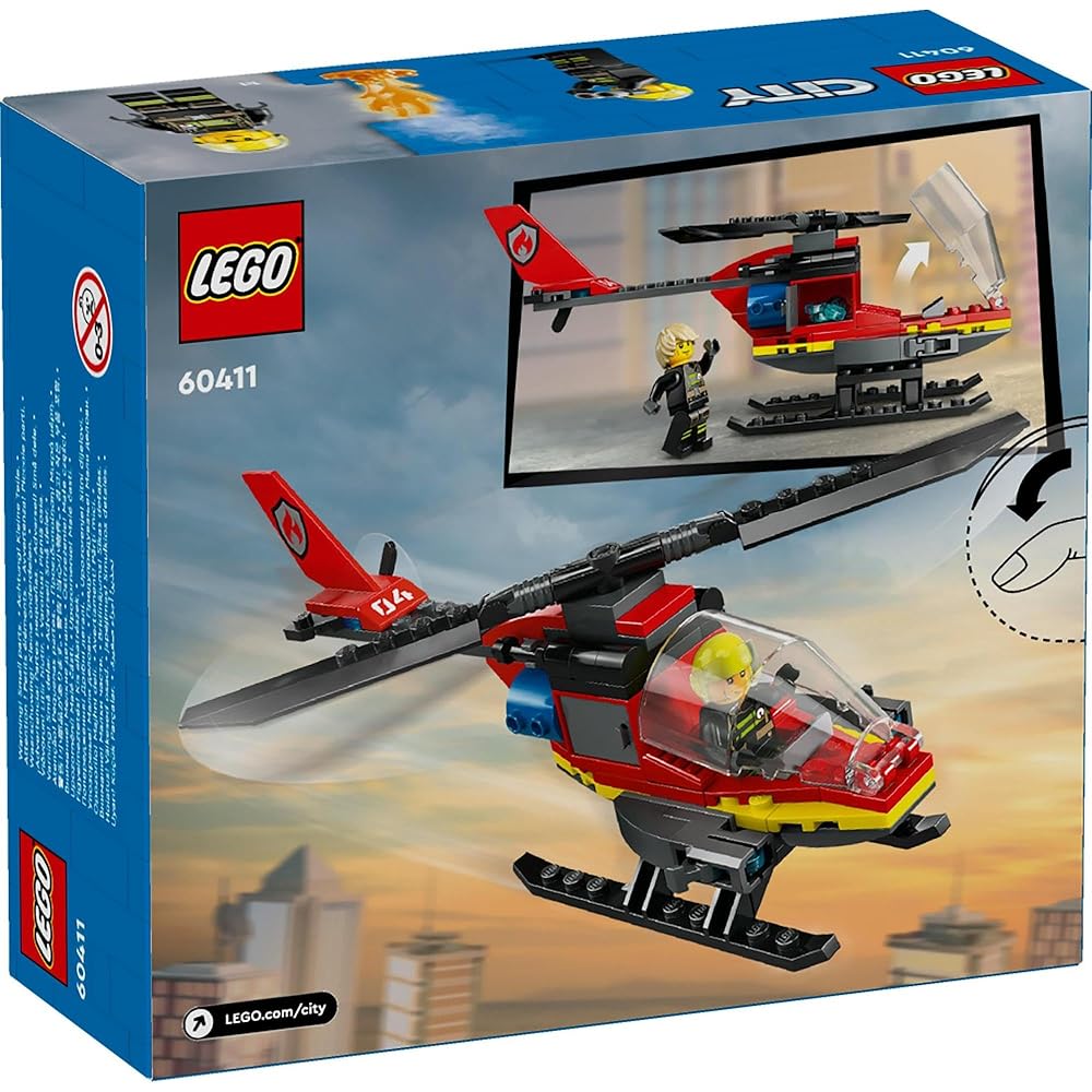 LEGO City Fire Rescue Helicopter Toy Building Blocks for Kids Ages 5-8 Educational Gift Vehicle 60411