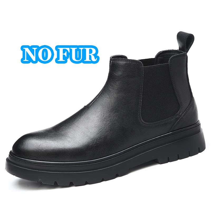 Fashion Slip on High Top Men Shoes British Style Formal Chelsea Boots Winter Warm Plush Fur Business Boots for Men Handmade Male Botas