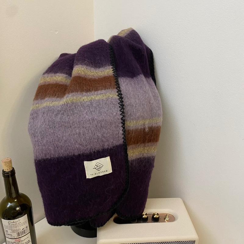 Hochwertiger Schal für Damen und Herren im koreanischen Stil, Retro-Imitation Kaschmir, warm, weich, dick, Farbblockierung, warme, vielseitige Schals